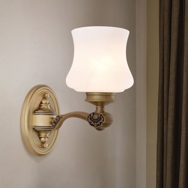 1 Bulb Surface Wall Sconce Country Urn Milky Glass Wall Lighting Ideas in Brass for Bedroom