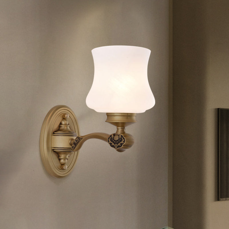 1 Bulb Surface Wall Sconce Country Urn Milky Glass Wall Lighting Ideas in Brass for Bedroom