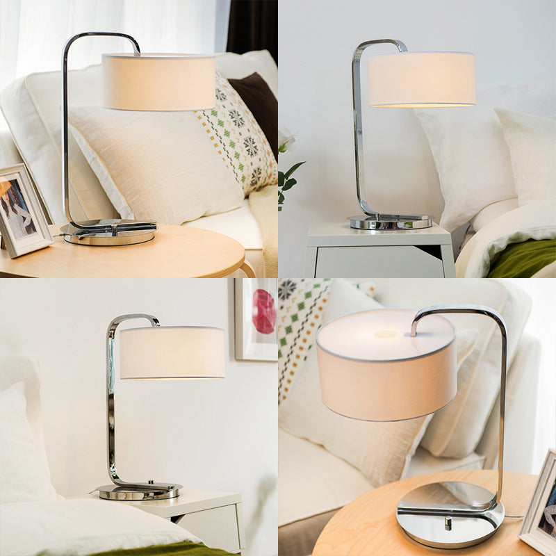 Lampe de lecture à tambour en tissu modernisme, lampe de bureau LED en noir/blanc pour chambre à coucher