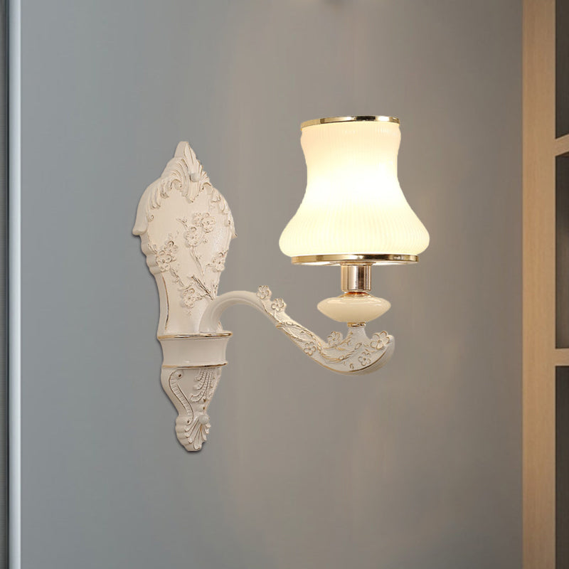 Lámpara de montaje de pared de dormitorio de calabaza vidrio blanco rural 1/2 ideas de iluminación de pared beige con placa de retroceso de resina