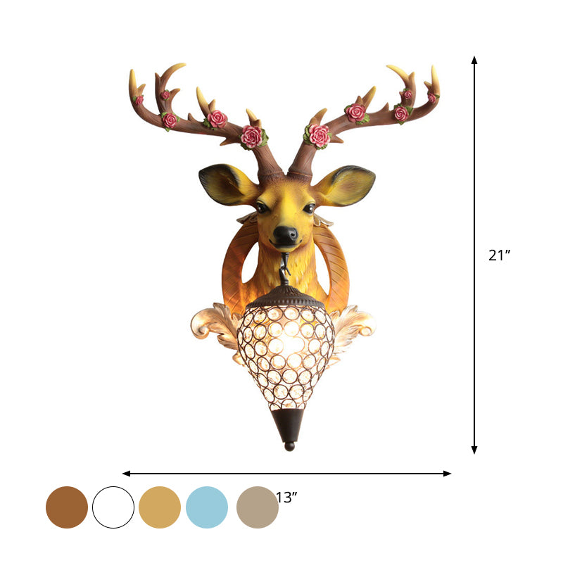 Lampada a parete a parete di cervo rurale a parete a 1 testa a parete montata con una tonalità di cristallo tagliata a mano in oro/grigio/bianco
