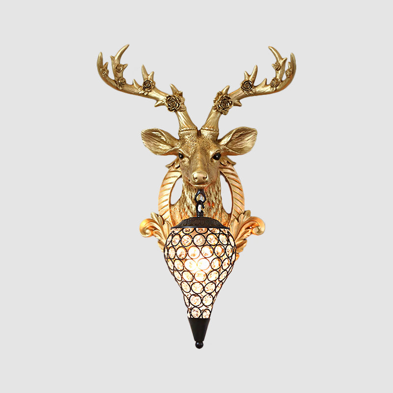 Lampada a parete a parete di cervo rurale a parete a 1 testa a parete montata con una tonalità di cristallo tagliata a mano in oro/grigio/bianco