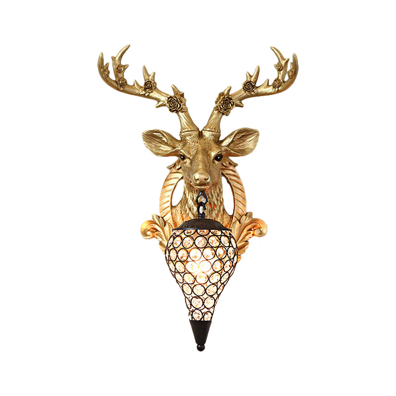 Lampada a parete a parete di cervo rurale a parete a 1 testa a parete montata con una tonalità di cristallo tagliata a mano in oro/grigio/bianco