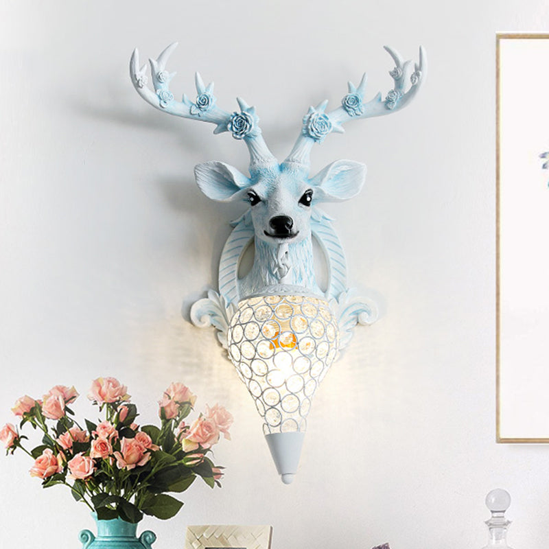 Rural Deer Wall Lighting 1-Head Resin Wall Mounted Lamp with Clear Hand-Cut Crystal Shade in Gold/Grey/White