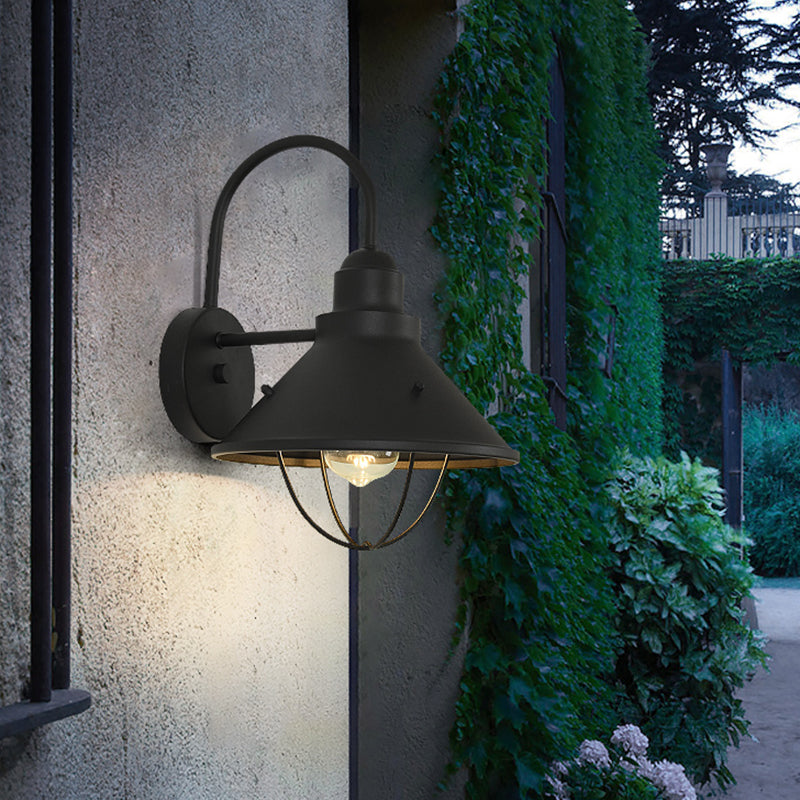 1 Bulb Wall Mounted Light Antique Conic Metallic Wall Lighting Fixture in Black for Lodge