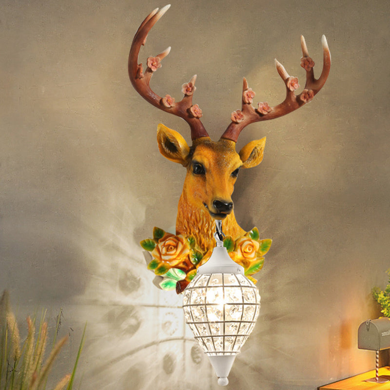 Black/White 1 Head Wall Lamp Warehouse Faceted Crystal Sphere Wall Sconce Light with Grey/Yellow Elk Decor