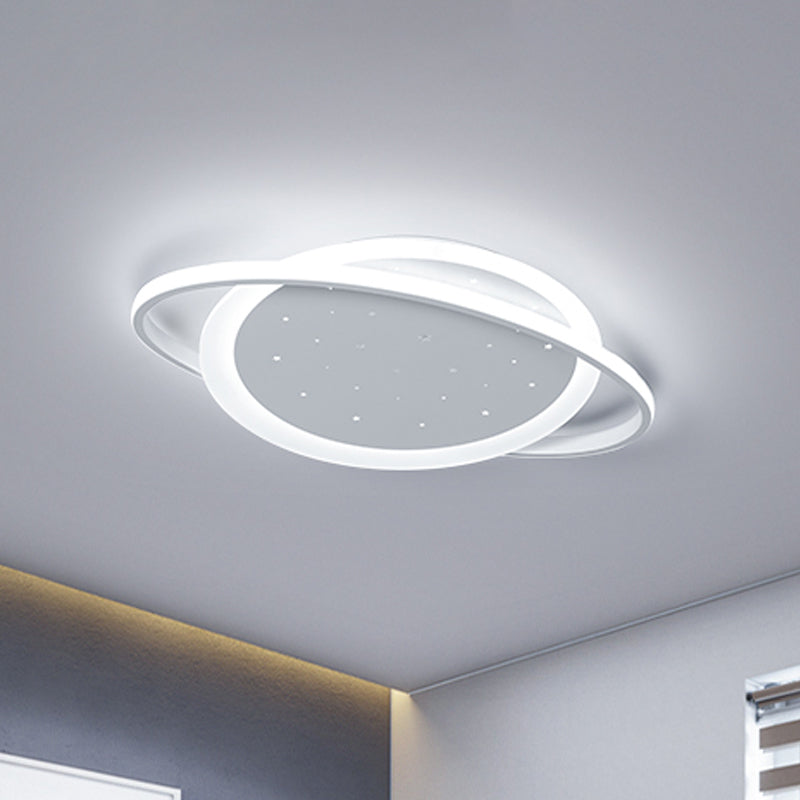 Saturn Acrylic Flush Light Fixture Simple LED White Close to Ceiling Lamp with Star Design