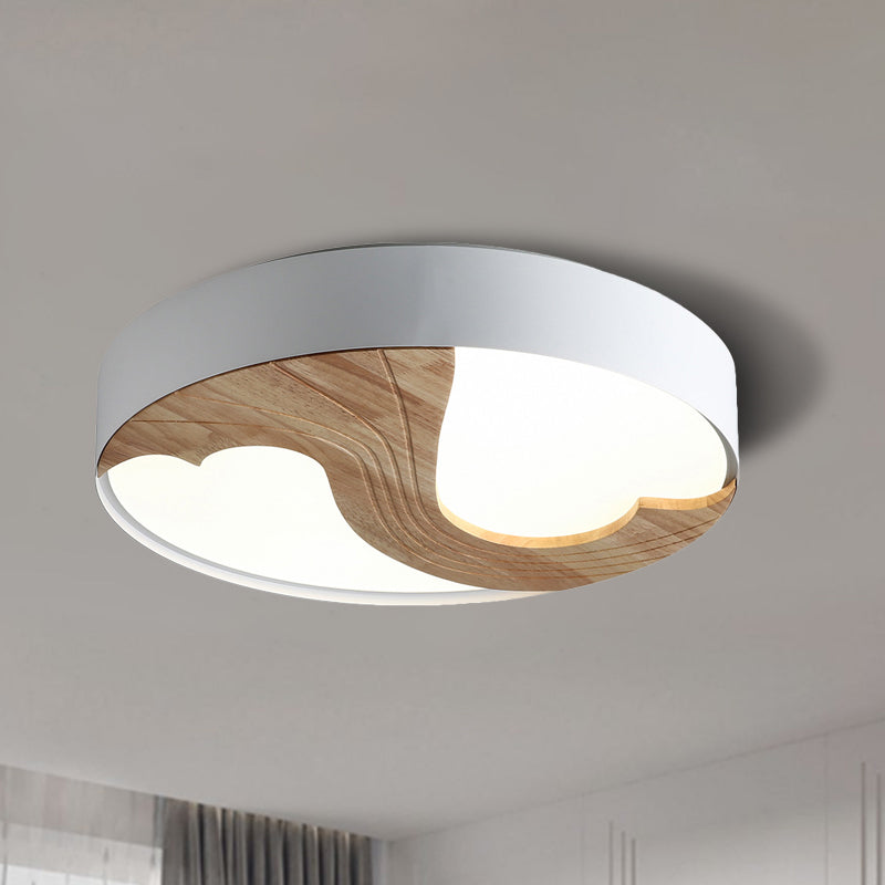 White Circular Flush Light Simplicity LED Acrylic Flush Mount Lighting Fixture with Wood Design