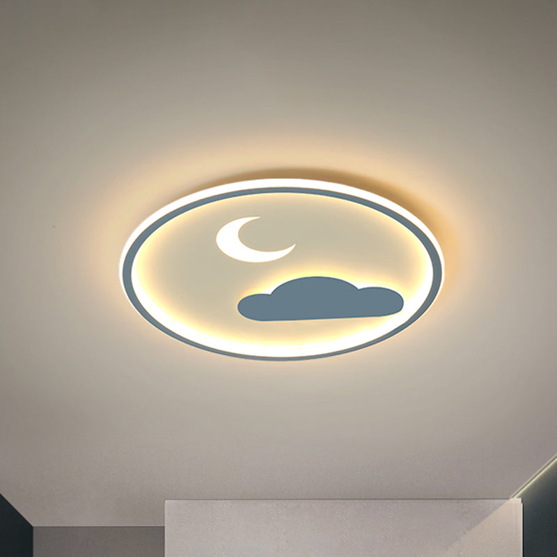 Cloud and Crescent Acrylic Flushmount Simple LED Blue Flush Light Fixture in Warm/White Light