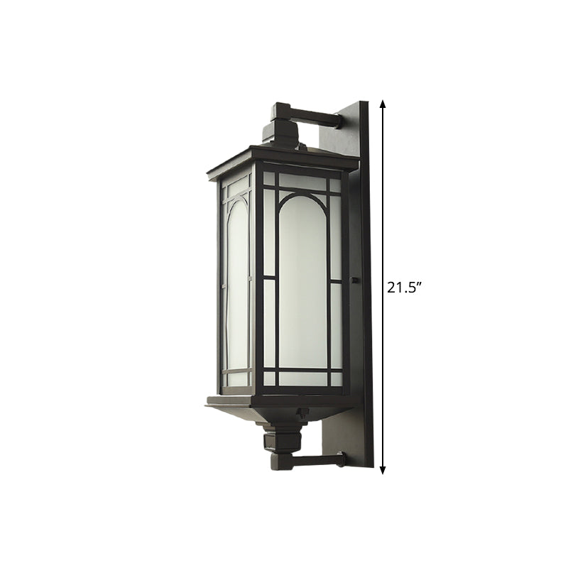 Black Lantern Wall Sconce Classic Style Opaline Glass 1-Light Lodge Wall Mount Lighting