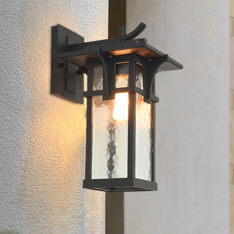 Black/Brass Wall Mount Lighting Industrial Clear/Water Glass 1-Light Outdoor Surface Wall Sconce