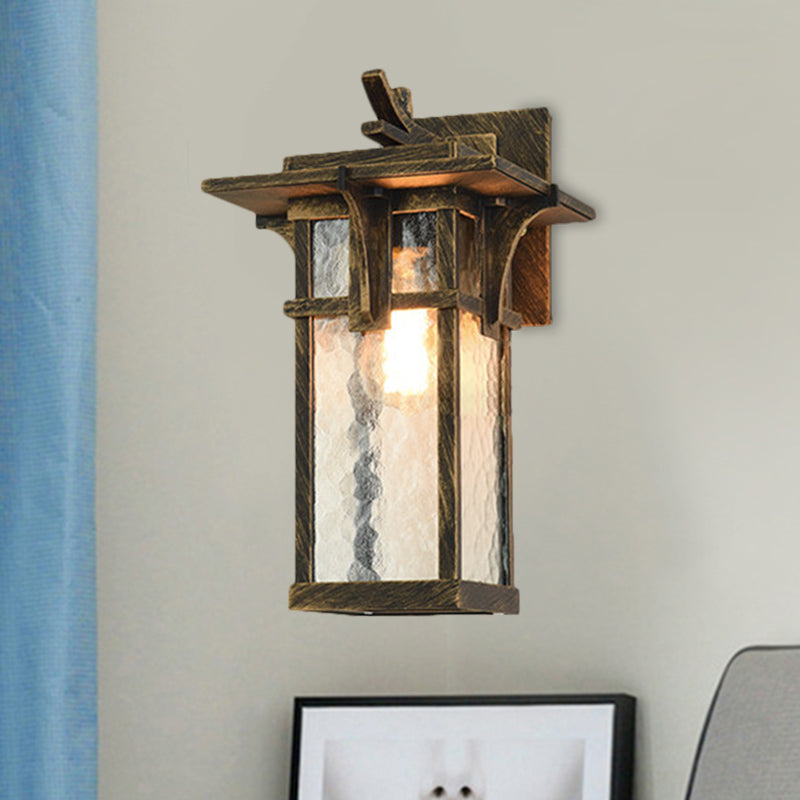 Black/Brass Wall Mount Lighting Industrial Clear/Water Glass 1-Light Outdoor Surface Wall Sconce