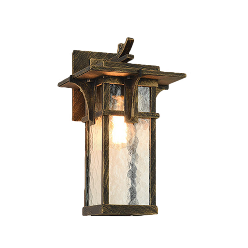 Black/Brass Wall Mount Lighting Industrial Clear/Water Glass 1-Light Outdoor Surface Wall Sconce