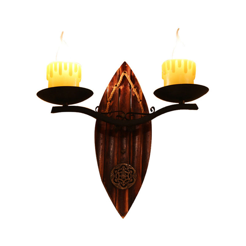 Beige 2 Lights Wall Lamp Farmhouse Metallic Candle Wall Lighting Fixture with Shuttle-Like Backplate