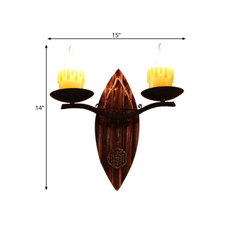 Beige 2 Lights Wall Lamp Farmhouse Metallic Candle Wall Lighting Fixture with Shuttle-Like Backplate