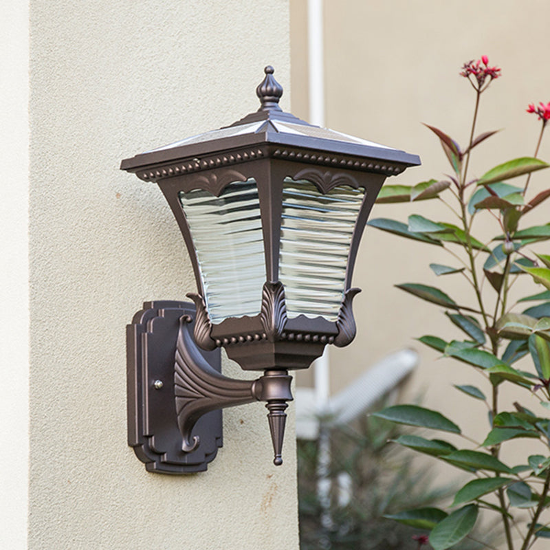 1-Light Wall Lighting Ideas Rural Lantern Prismatic Glass Wall Mount Lighting in Coffee