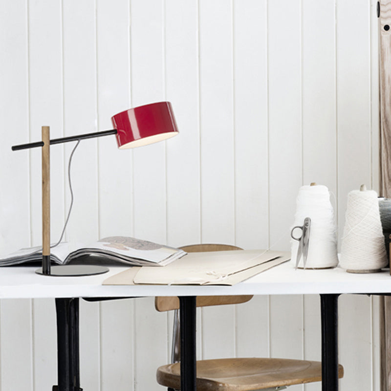 Drum Shade Desk Lamp Contemporary Style Steel 1 Light Red/White Reading Book Light for Study Room