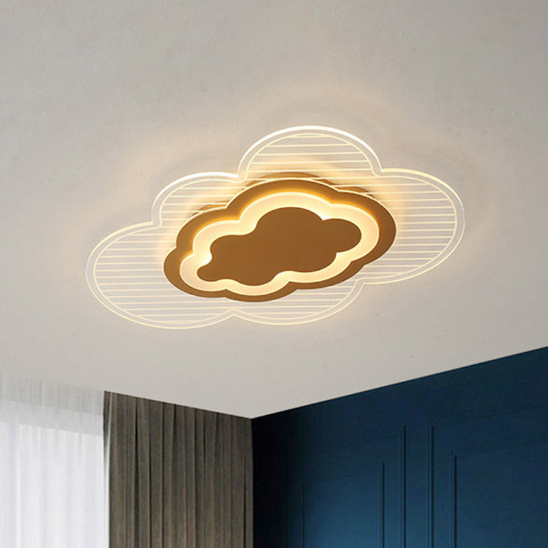 Cloud Bedroom Flush Mount Lamp Acrylic LED Modern Ceiling Light Fixture in Gold, Warm/White Light