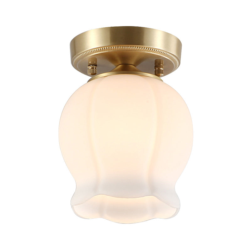 Antieke geribbelde knop semi -gemonteerde verlichting 1 lamp room glazen plafondlamp in messing