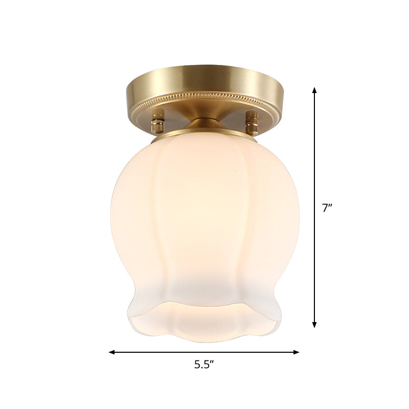 Antieke geribbelde knop semi -gemonteerde verlichting 1 lamp room glazen plafondlamp in messing