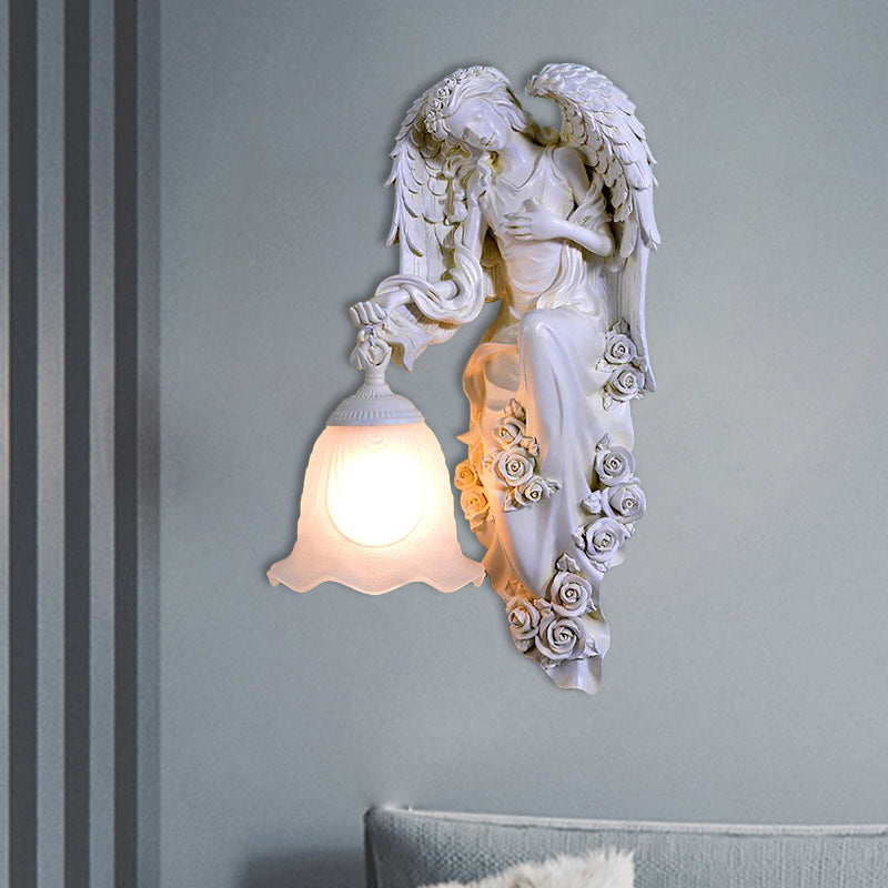 White Single Light Wall Lighting Traditional Resin Double Angel Wall Mounted Lamp, Left/Right
