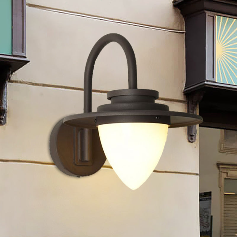 CONIC LODGE Wandmontierte Lampe antikes weißes Glas 1 Glühbirne Schwarz/dunkle Kaffee -Wandleuchte mit runden Schatten