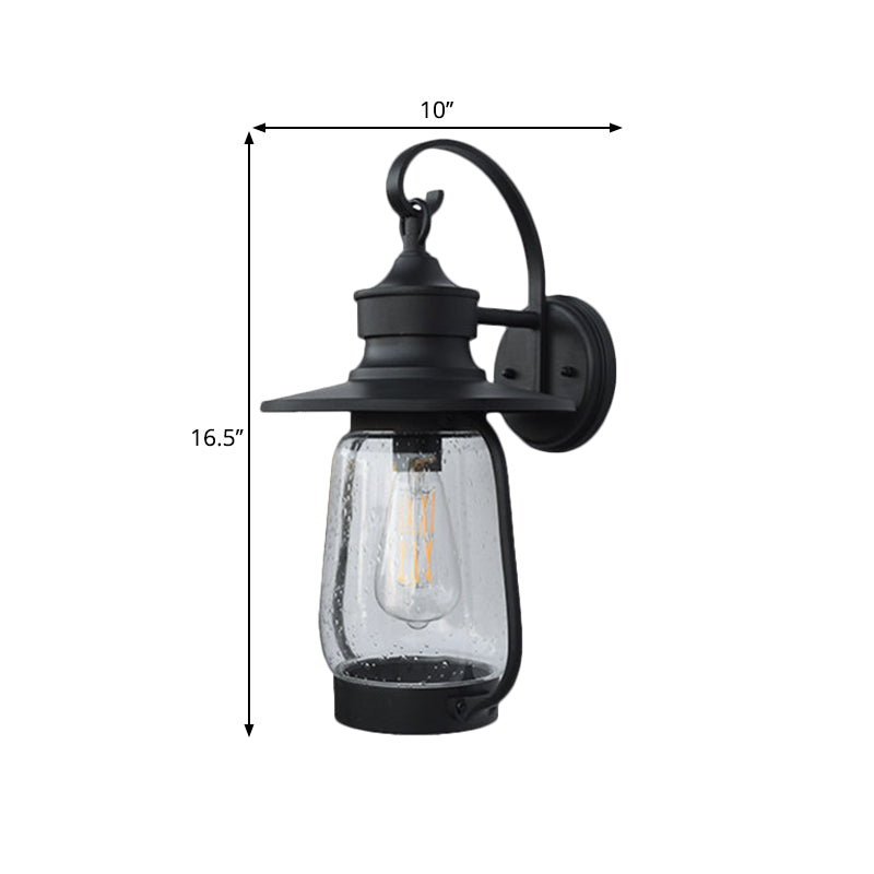 1 Bulb Seedy Glass Wall Mounted Light Farmhouse Black Urn Doorway Wall Lamp Fixture