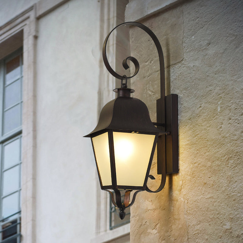 Black 1 Head Wall Mount Lamp Vintage Opaline Glass Trapezoid Wall Lighting Ideas with Scroll Arm