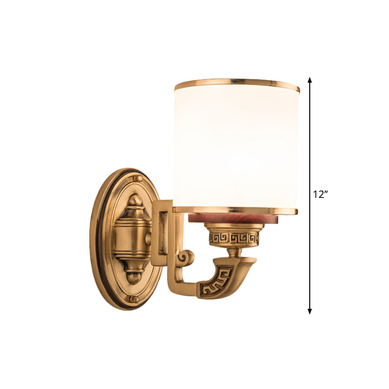 Finitura in ottone Finitura a parete cilindro leggero applique rurale vetro bianco 1 luce da soggiorno a parete lampada montata