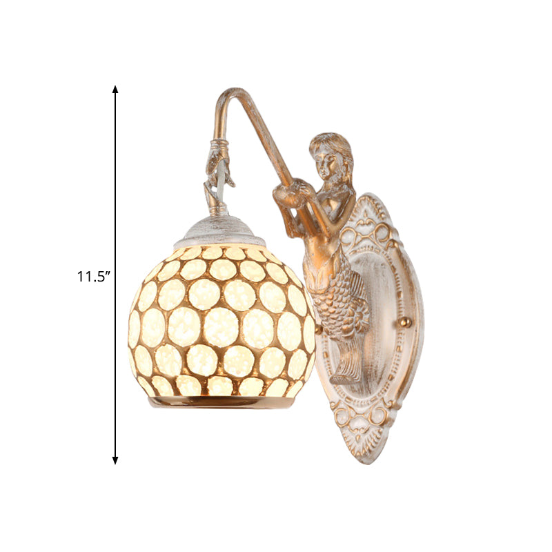 Sphere Bedroom Wall Lighting Ideas Traditional Style Metal 1 Head White Wall Sconce Light with Resin Mermaid Backplate