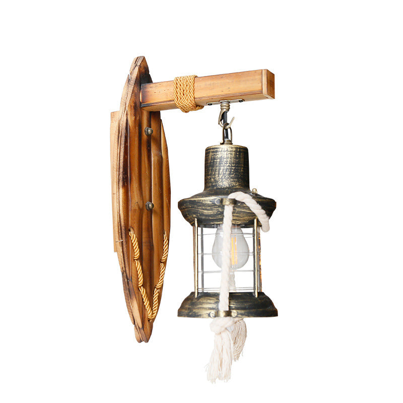 Single Bulb Wall Light Sconce Rural Style Lantern Clear Glass Wall Mounted Lamp in Antique Bronze