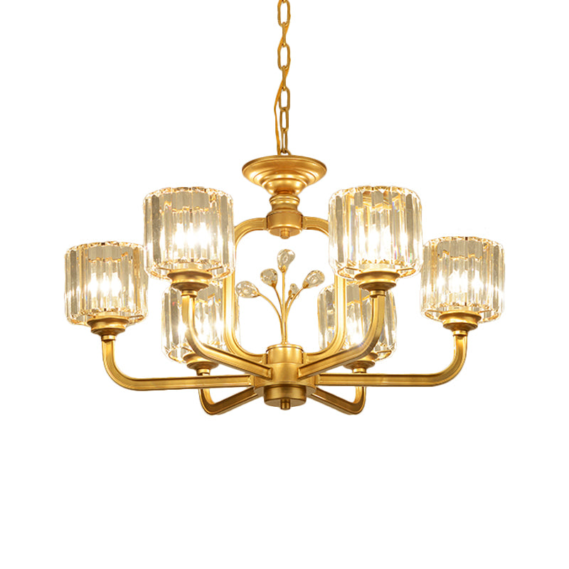 Lampadellier del soggiorno 6/8-bulbone semplice illuminazione a sospensione nera/oro con tonalità di prismi di cristalli cilindrici