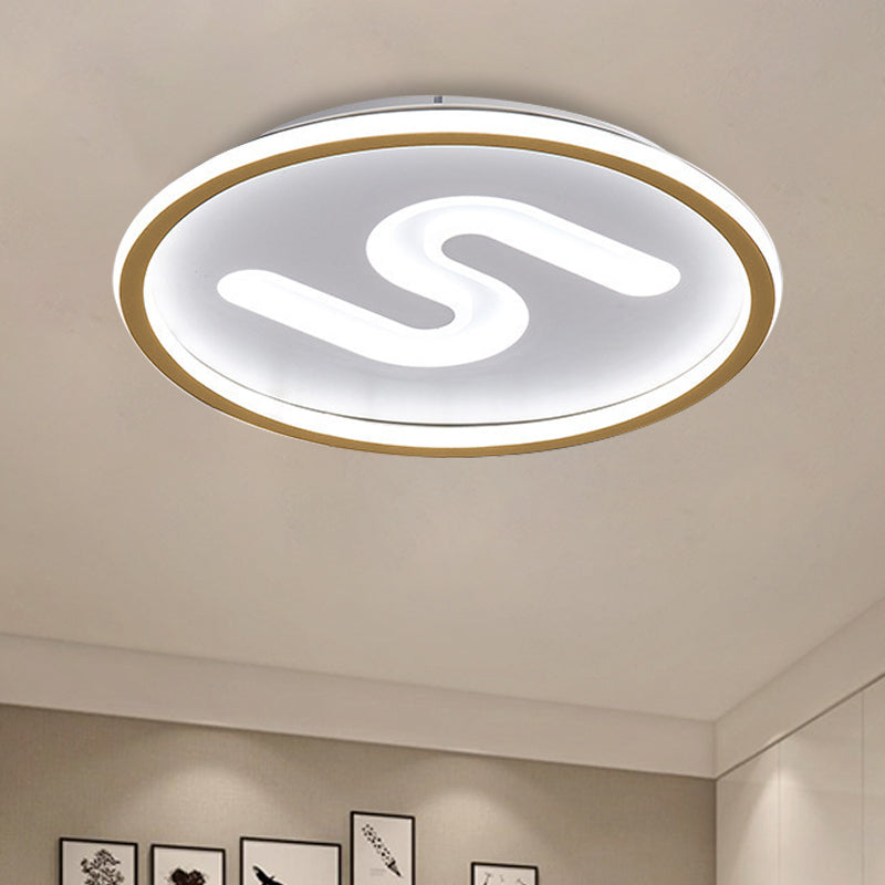 S-Shaped Acryl Plafond Verlichting Hedendaagse Zwart/Goud LED Flush Light Fixture, Warm/Wit Licht