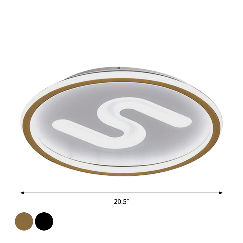 S-Shaped Acryl Plafond Verlichting Hedendaagse Zwart/Goud LED Flush Light Fixture, Warm/Wit Licht