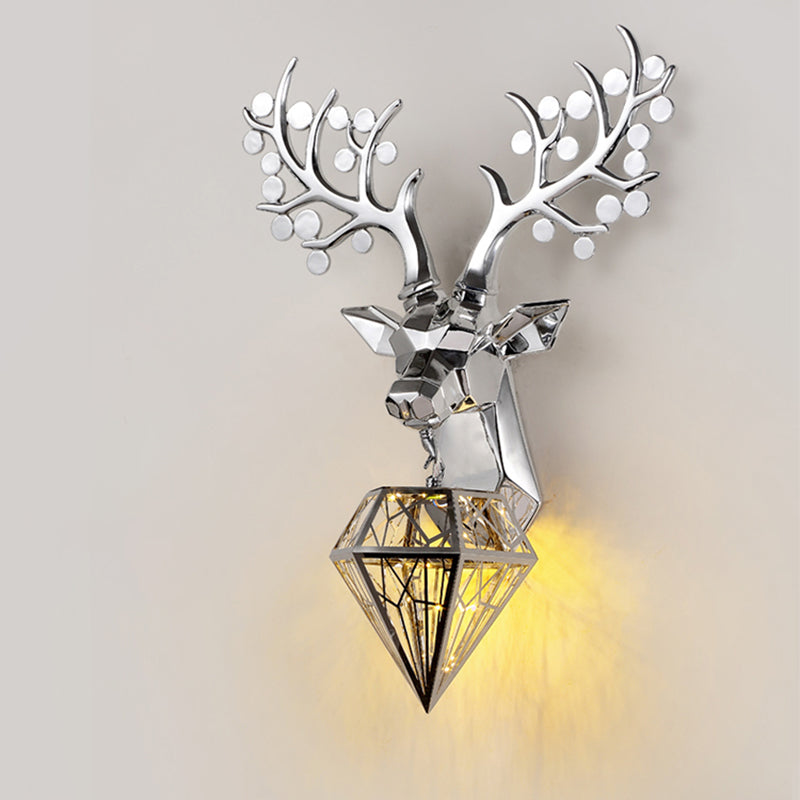 Diamond Cage/Elongated Orb Metal Wall Lamp Vintage 1-Bulb Sitting Room Wall Lighting Idea in Black/Silver/Gold