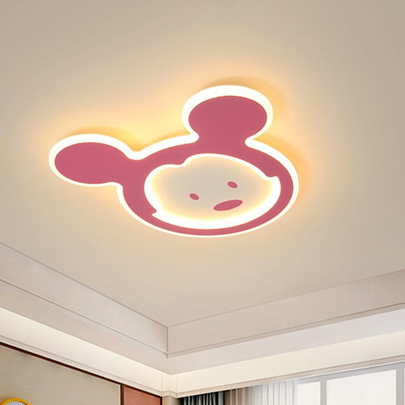 Pink/Blue Mouse Ceiling Flush Mount Kids LED Acrylic Flush Ceiling Light for Kids Bedroom in Warm/White Light
