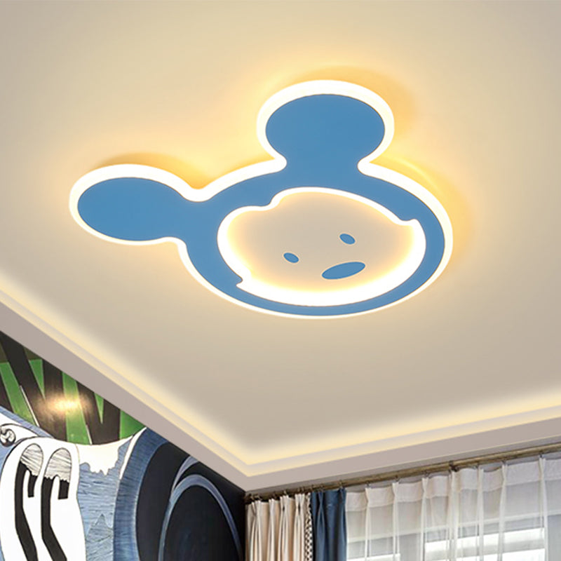 Pink/Blue Mouse Ceiling Flush Mount Kids LED Acrylic Flush Ceiling Light for Kids Bedroom in Warm/White Light