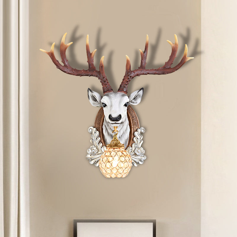 Ball Living Room Wall Sconce Cottage Beveled K9 Crystal 1 Head Grey/Yellow Wall Mounted Lighting with Deer Head Design