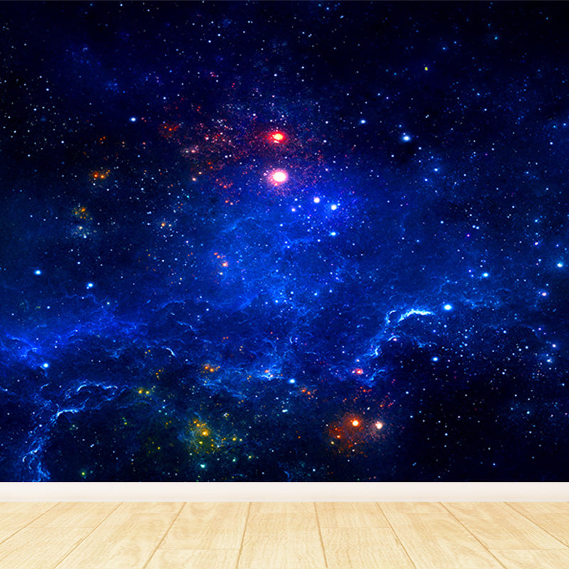 Modern Constellations Scene Wall Mural Non-Woven Waterproof Dark Blue Wall Art for Bedroom