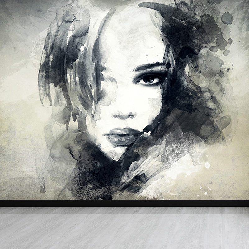 Female Character Print Mural Wallpaper Contemporary Non-Woven Material Wall Covering