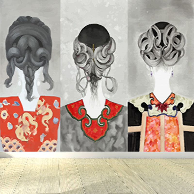 Female Character Print Mural Wallpaper Contemporary Non-Woven Material Wall Covering