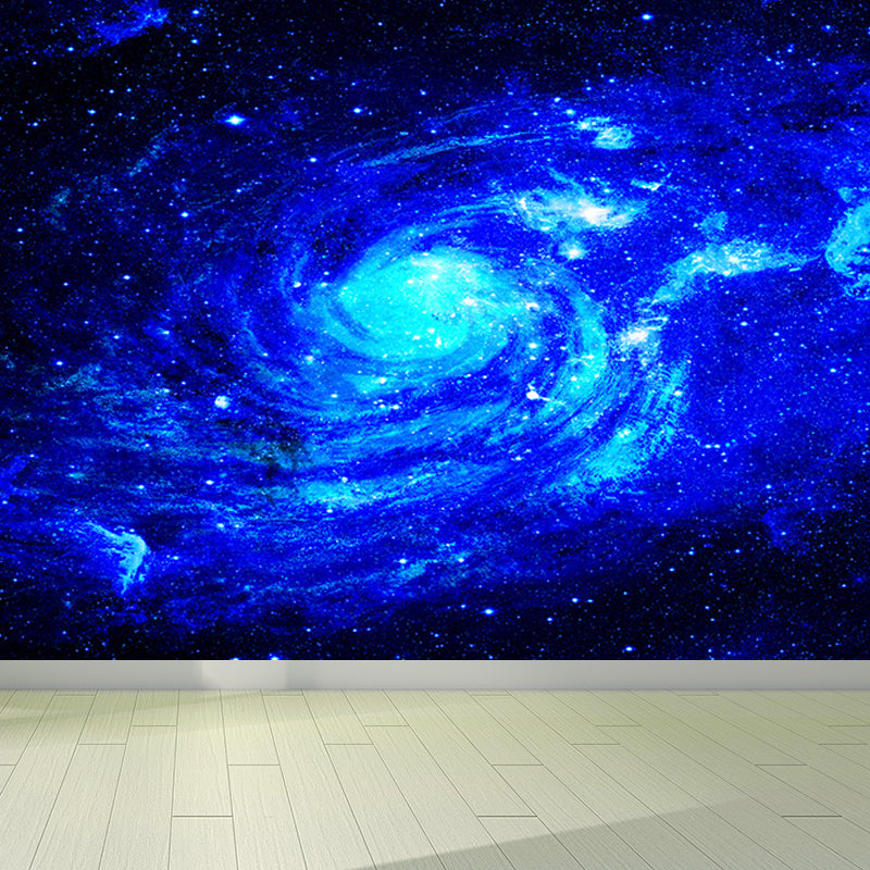 Contemporary Stars Spiral Scenery Mural Wallpaper Blue Astronomy and Space Wall Covering
