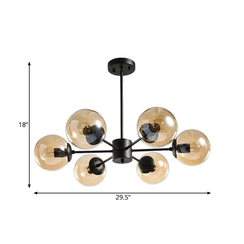 Amber/Blue/Clear Glass Spherical Chandelier Light Post Modern 6/8/10 Lights Black Pendant Lamp for Bedroom
