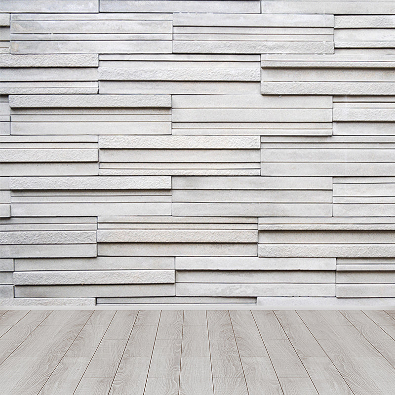 Brickwork Pattern Mural Wallpaper White Contemporary Wall Covering for Living Room