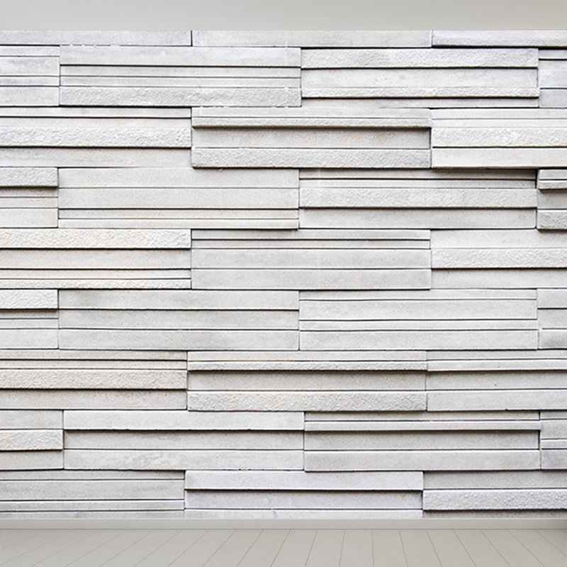 Brickwork Pattern Mural Wallpaper White Contemporary Wall Covering for Living Room