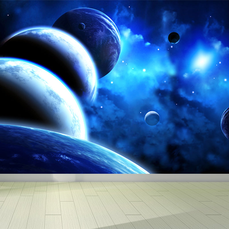 Amazing Planet Scene Mural Decal Blue Contemporary Wall Covering for Living Room