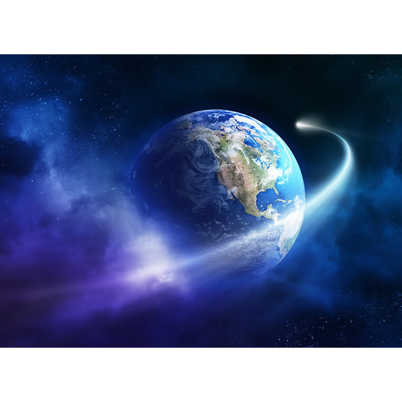 Amazing Planet Scene Mural Decal Blue Contemporary Wall Covering for Living Room
