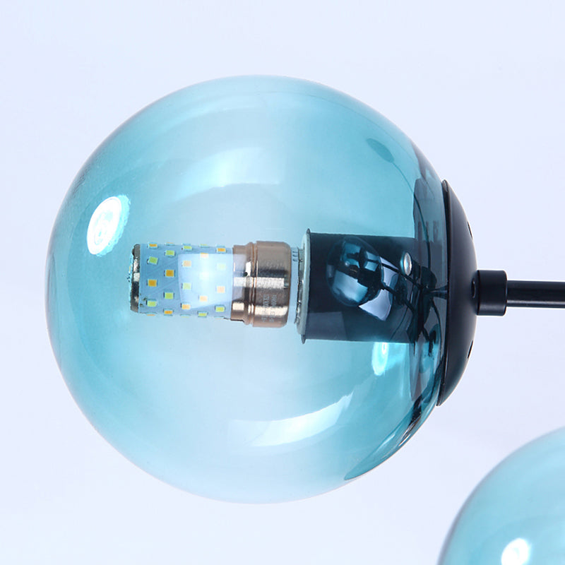 Amber/Blue/Clear Glass Spherical Chandelier Light Post Modern 6/8/10 Lights Black Pendant Lamp for Bedroom