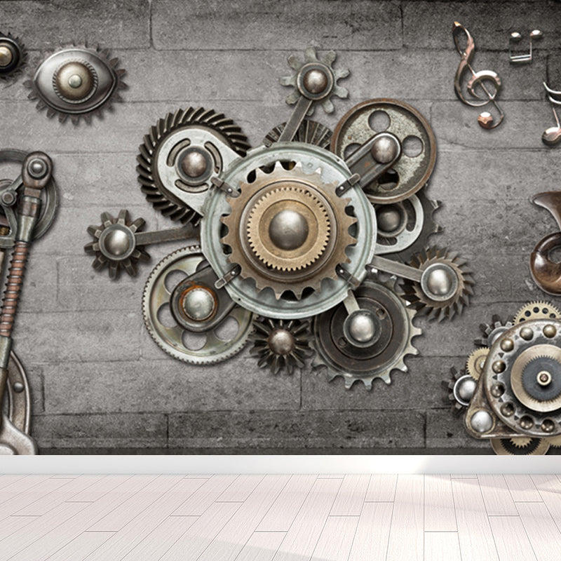 Industrial Style Teenagers Mural Decor Metal Spur Gear Pastel Color Wall Covering