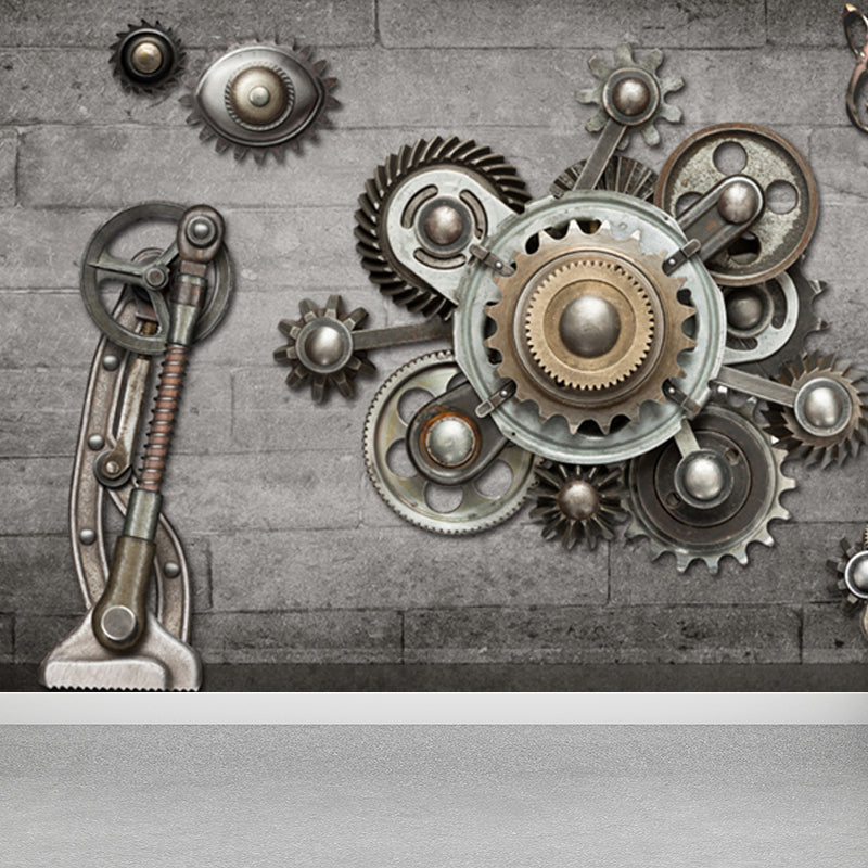 Industrial Style Teenagers Mural Decor Metal Spur Gear Pastel Color Wall Covering